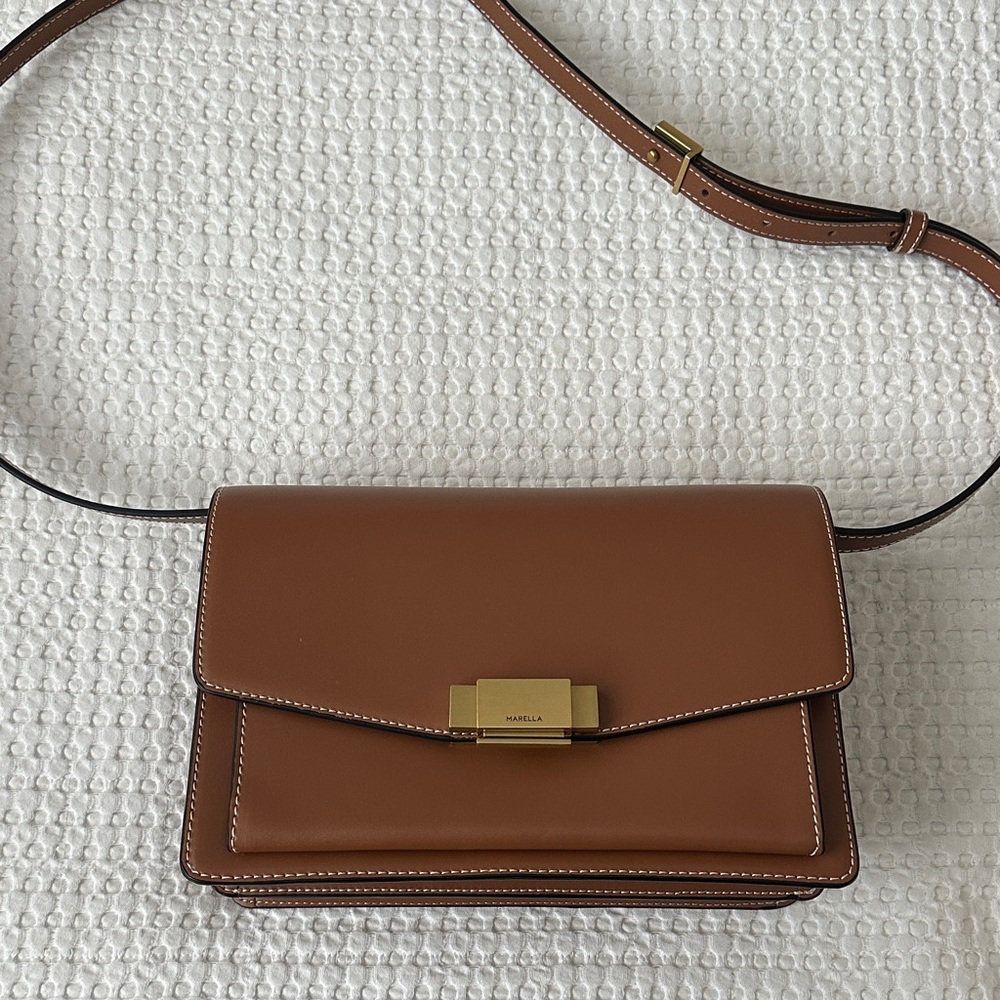 MARELLA Brown Leather Crossbody Bag with Gold Hardware NWOT